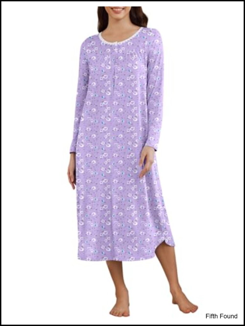 Women's Long Sleeve Nightgown Sleepshirt Henley Ankle Length Jersey Knit
